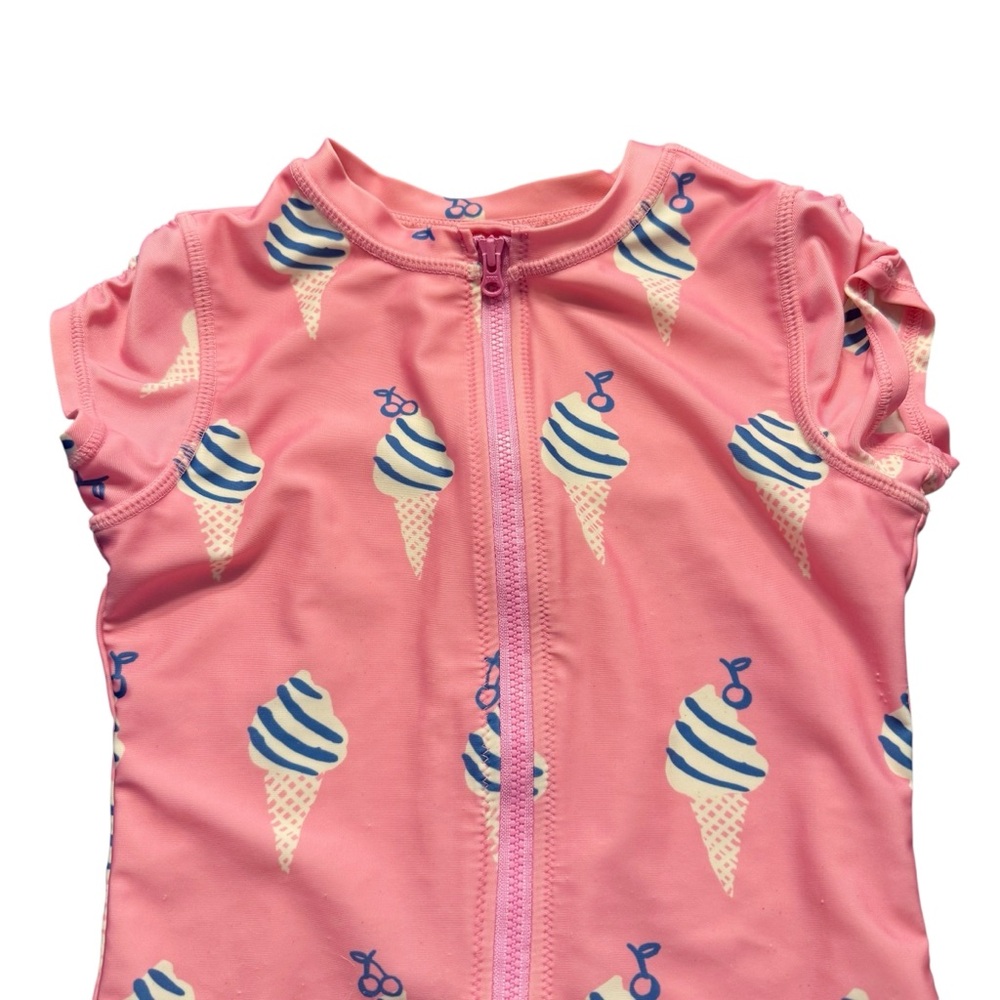 Tea Collection pink ice cream cone rash guard zip swim bathing suit 8 girls - Picture 2 of 6